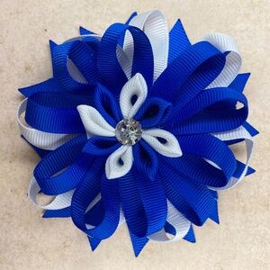 Kanzashi Petal Flower Hair Bow on Alligator Clip-Multi-layers two-Tone Hair Bow